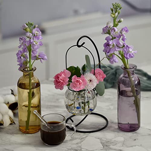 Paisener Bud Vase Set Of 6, Small Glass Vase Set, Purple Vases For Centerpieces, Weddings, Events, Parties, Floral Centerpieces For Home Decor, Mini Vase 6.3" Tall (Purple) #TOP3