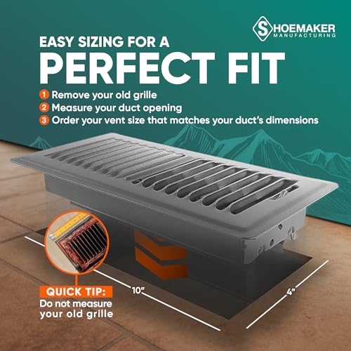 Shoemaker 4x10 Floor Register – Storm Gray Heavy Duty Metal Floor Vent Cover for Home Floors - Premium Forced Air Vent Covers by Shoemaker Manufacturing - Image 3