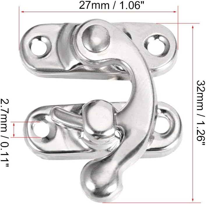 Hook-Latches Antique Right Latch Hook Hasp Swing Arm Latch 12pcs with Screws 50pcs R32x27mm Silver (Color : 50pc R32x27mm Silver)