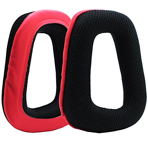 Almohadillas para auriculares de repuesto para Logitech G35, G935, G933S, G933, G930, G635, G633S, G633, G533, G433, G432, G431, G430, G332, G233, G231, G230 - Almohadillas de tela de malla y espuma viscoelástica - Rojo/Negro miniatura 2