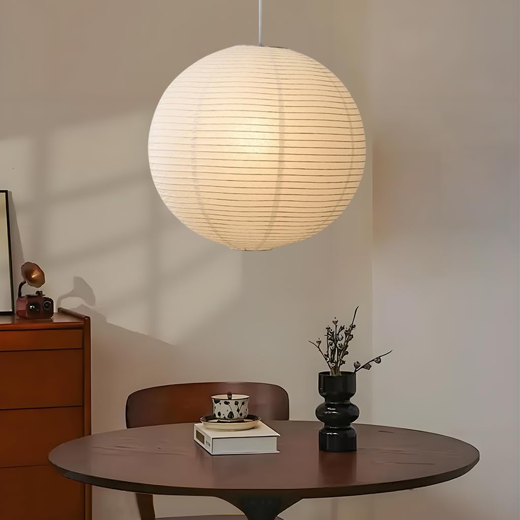 Lampada A Sospensione In Carta Pergamena Stile Giapponese Wabi-Sabi - Lampadario Piatto Sferico In Ferro Per Soggiorno, Camera Da Letto E Studio Minimalista(60cm)