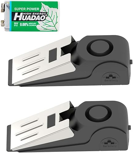 Paquete de 2 paquetes de alarma de tope de puerta mejoradas, portátiles de cuña para puerta, alarma de seguridad de 120 db, alerta de entrada