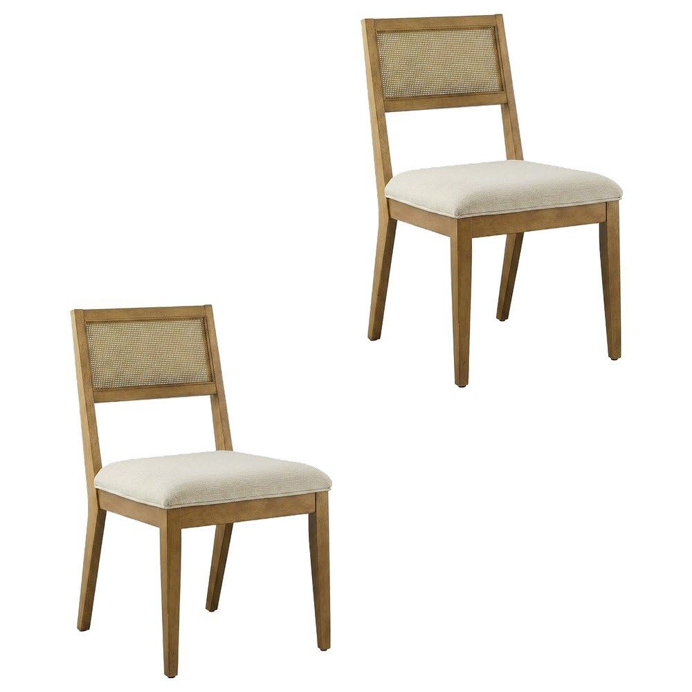 Faux Rattan Fabric-Upholstered Dining Chairs Set of by Furnifact – Polyester, Heathered Weave Ivory, Pack of 2