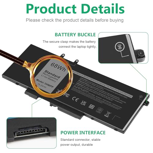 Image of ASUNCELL 68Wh 3HWPP Laptop Battery Replacement for Dell Latitude 5401 5410 5411 5501 5510 5511 Precision 3541 3551 Inspiron 7706 2-in-1, 17 7500 /7506 2-in-1 Black 10X1J N2NLL 1VY7F 451-BCMN 15.2V