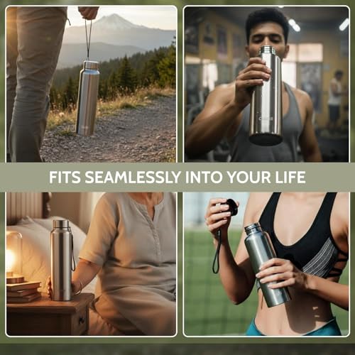 Image of Clazkit Amaze Pro Classic 1000ml Sporty Stainless Steel Water Bottle Set of 6 |ISI Certified| SLeakproof, Rust-Free, BPA-Free, Durable for College, Fridge, Sports, Gym, Yoga & Office