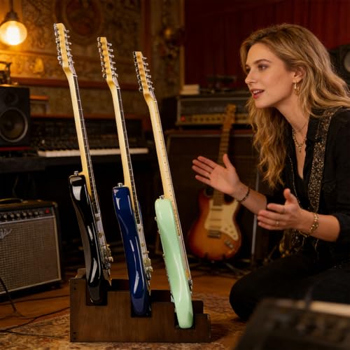 Support mural multi-positions pour guitare basse en bois robuste avec systeme anti-basculement