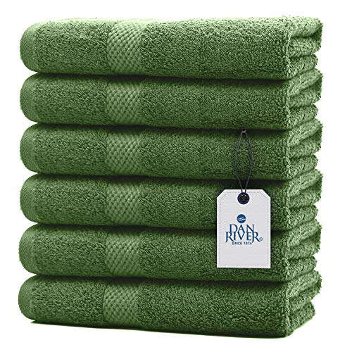 DAN RIVER 100% Cotton Hand Towel Set of 6| Ultra Soft Bathroom Hand Towels| Salon Towel| Absorbent| Extra Large Hand Towel| Spa Hand Towel| Gym Hand Towel Green Hand Towel| Hand Towel 16x28 In|600 GSM
