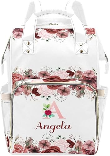 Mochila personalizada de acuarela rosa para pañales con nombre para hombres y mujeres, bolsas de bebé personalizadas para enfermería, bolsa de viaje