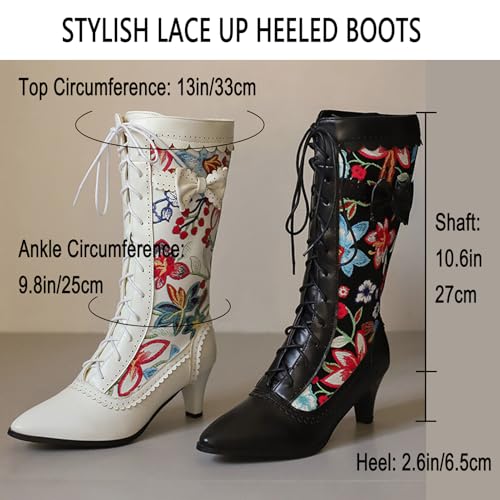 Alyaafifa Lace Up Mid Calf Victorian Boots for Women Kitten Low Heel Closed Round Toe Vintage Gothic Long Boots with Bow Zipper Matte Leather Dress Shoes Comfortable4