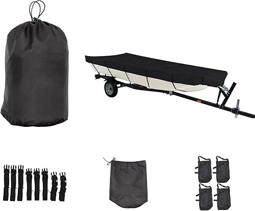 Jon Boat - Funda impermeable de 16 pies para barco, versión mejorada con accesorios de fijación adicionales, sin acumulación de agua y resistente al