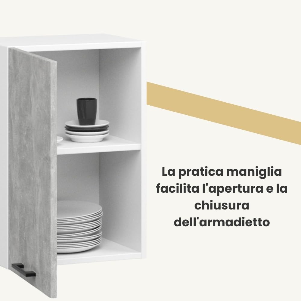 AKORD | Pensile da Cucina a Parete - Oliwia W50 | 2 Ripiani e 1 Anta Armadio da Cucina | Componibile Mobili da Cucine Armadi | Pannello laminato | Bianco | Beton