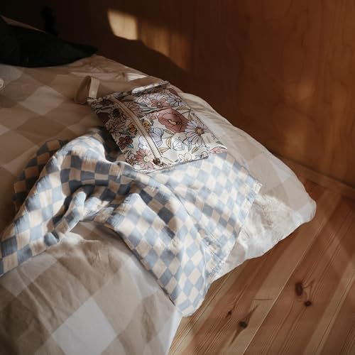 Image of mushie Muslin Baby Swaddle Blanket | 100% Organic Cotton (Blue Check)