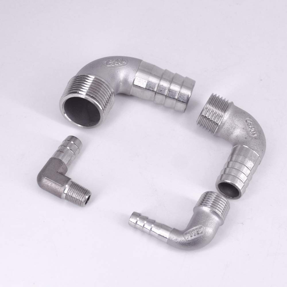 Raccord pour tuyau d'arrosage， Connecteur de raccord de tuyau en acier inoxydable BSPT mâle 1/8 "1/4" 3/8 "1/2" 3/4 "1" -2 "BSPT 6 8 10 12 14 15-60mm, coude à 90 degrés 304(1 BSPT To 25mm)