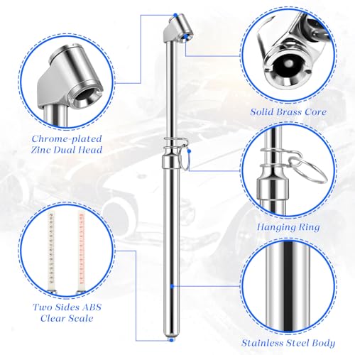 Image of Yunsailing 20 Pcs 10 Pcs Dual Head Tire Pressure Gauge Heavy Duty Truck Tires Air Pressures Gauges with Hook Range 10-150psi, 0.7-10.3bar for Semi Trucks Car Bus Rv Van (Silver)