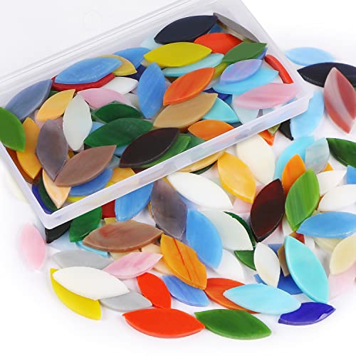 Aunifun Flat Glass Mosaic Tiles, 100 Pcs Stained Glass Mosaic, Petal Mosaic Tiles Flower Leaves Tiles For Home Decoration Diy Crafts #TOP24