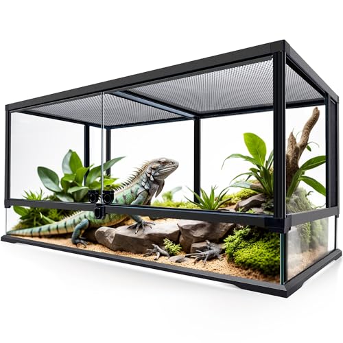 NEPTONION 48 Gallonen professionelles Glasterrarium 90cm x 45cm x 45cm, langlebiger Reptilien-Lebensraumtank, mit hitzebeständigem Rahmen aus Aluminiumlegierung