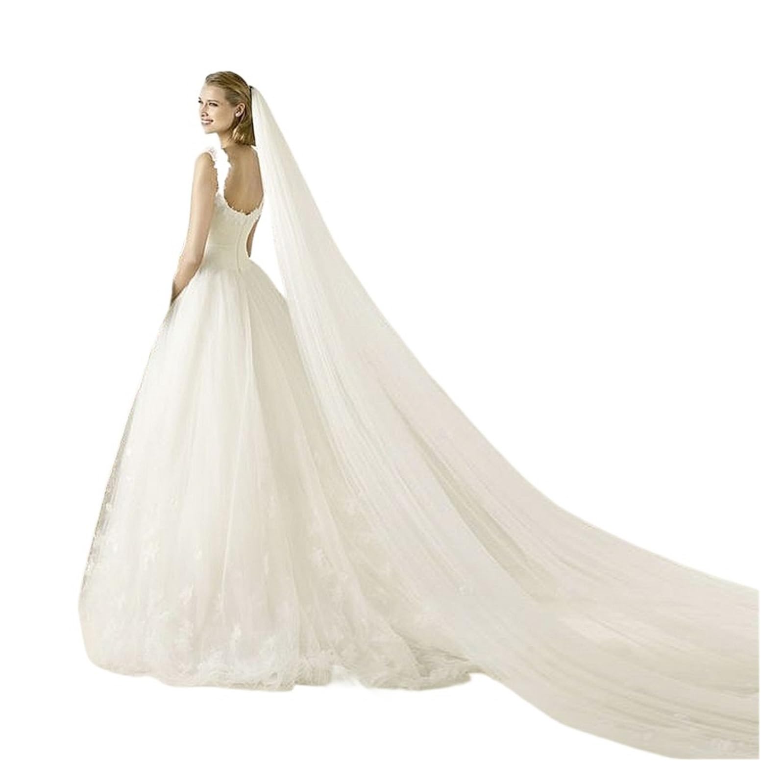 HUDFVIOI Wedding Veil Wide Tulle Bridal Veil Cathedral Length Wedding with Comb(White,300cm)