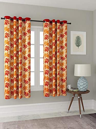 Image of Cortina Polyester Blend Fabric Eyelet Window Fancy Modern Printed Curtains for Your Living Room, Bedroom and More (Rust, 150 X 115 cm), Blackout