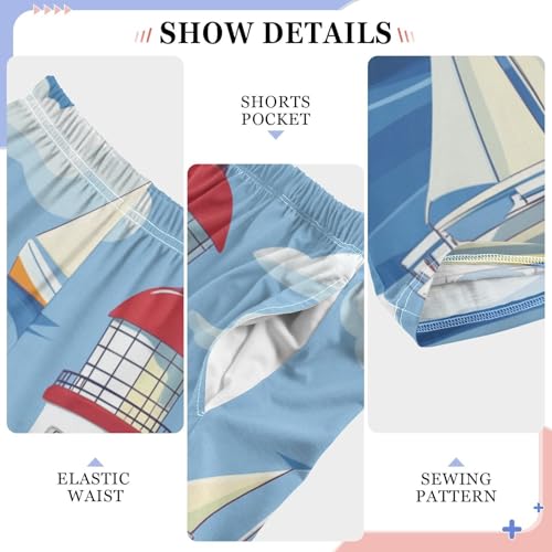 ZZXXB Sailboat and Lighthouse Cloud Boys Long Pants Soft Trousers Elastic Waist Kids Lounge Bottoms with Pockets S-XL4