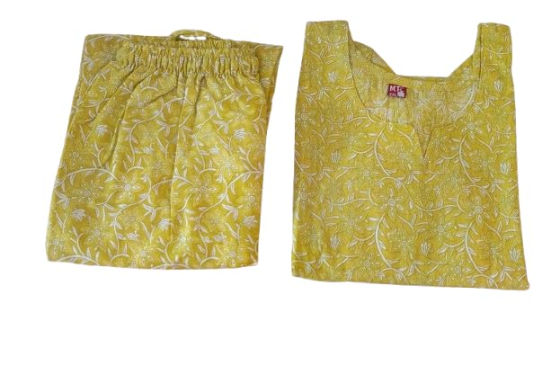 Cotton Cord Set, Yellow Floral Print, Top and Pant-image-49