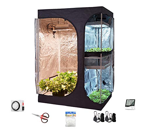 Hydro Plus 2 In 1 Indoor Grow Tent Kit 60''X48''X80'' Growing Room Kit + Light Hangers + Hygrometer Thermometer Indoor Plants Growing Dark Room Accessories(60''X48''X80'' Tent Kit) #TOP10