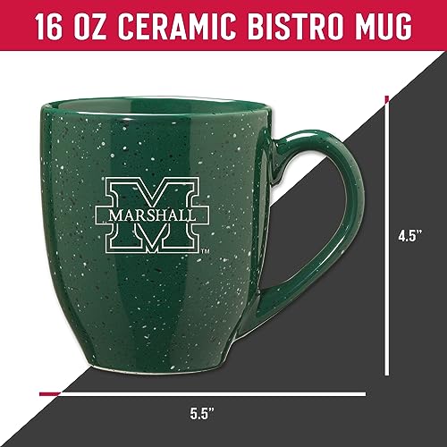Image of Rico Industries NCAA Marshall Thundering Herd Green Personalized 16 oz Team Color Laser Engraved Speckled Ceramic Coffee Mug