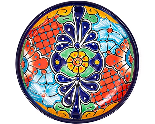 Enchanted Talavera Mexican Pottery Ceramic Large Appetizer Tray Serving Dishes Platter Dish Food Plate Condiments Organizer (Circle 7 Piece Set, Cobalt) #TOP3