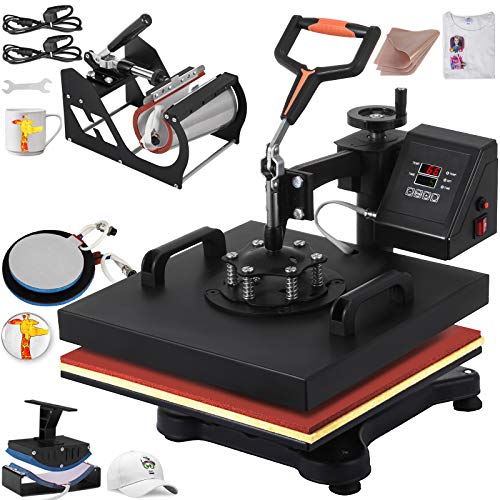 Bisujerro 30x38cm Prensa de Calor en Amarillo 1450W Máquina de Prensa de Calor Prensa de Transferencia de Control Digital Doble para Camisetas Sombrero Taza Placa de Tapa (5 en 1)