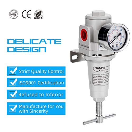Nanpu 3/8" Npt High Pressure Compressed Air Regulator, T-Handle, 0-300 Psi Gauge & Metal Bracket #TOP1