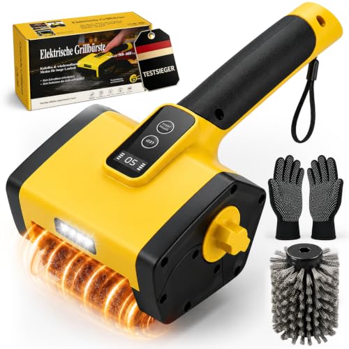 Elektrische Grillbürste Grillreiniger Elektrisch mit LED Licht, Kabellose Grill Reinigungsbürste für Grillrost, BBQ Grill Brush Edelstahl, USB-C Grill Cleaner Brush