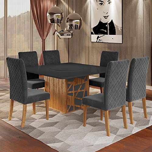 Conjunto de Mesa Sala de Jantar Ancara com 6 Cadeiras e Tampo Giratório Carvalho/cinza Quadrada 1,36