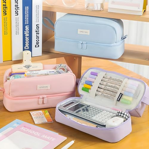 Image of MAMUNU Pencil Case Large Capacity, Pencil Case Aesthetic, Pencil Pen Pouch with Zipper Compartments Portable Handle, Pencil Pouch for School Office College Teen Girls Boys Adults Students