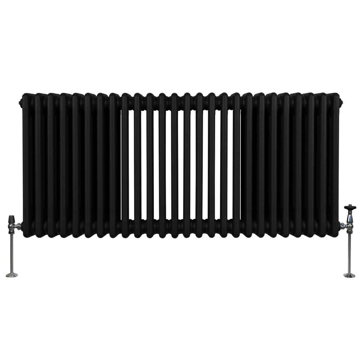 Radiador Tradicional Horizontal de 3 Columnas 600mm x 1192mm | Negro | Acero | Montado en pared | Kit de fijación y soportes + Cepillo de limpieza GRATIS | Calefacción estufa calefactor