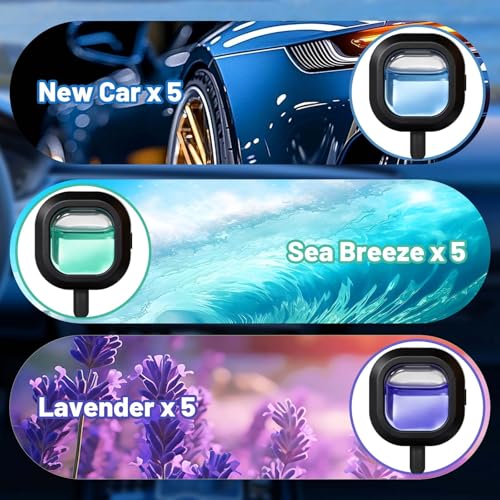 Image of STRN Car Air Freshener, 12 Refills + 3 Square Vent Clips, 5 New Car & 5 Sea Breeze & 5 Lavender Scents, Long Lasting Air Fresheners Car Accessories Fragrance, Each Up to 20-30 Days