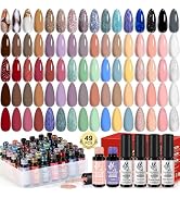 Lavender Violets 49 Pcs Gel Nail Polish Kit, 45 Colors Gel Polish Set with Glitter Glossy Matte G...