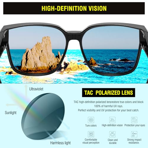 Image of DUCO Fit Over Sunglasses for Men Women Wear Over Glasses Retro Wrap Around Polarized Sun Glasses UV400 Protection DC8981
