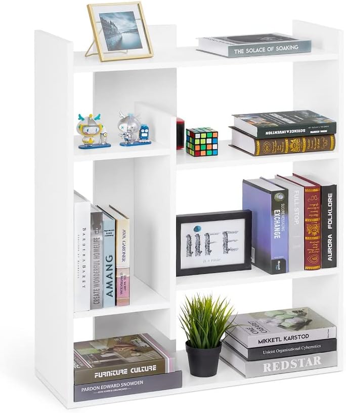 Meerveil Bookshelf, Bookcase with 4-Tier Display Shelves Modern Wooden for Living Room Home Office, 72 x 26 x 90 cm, White