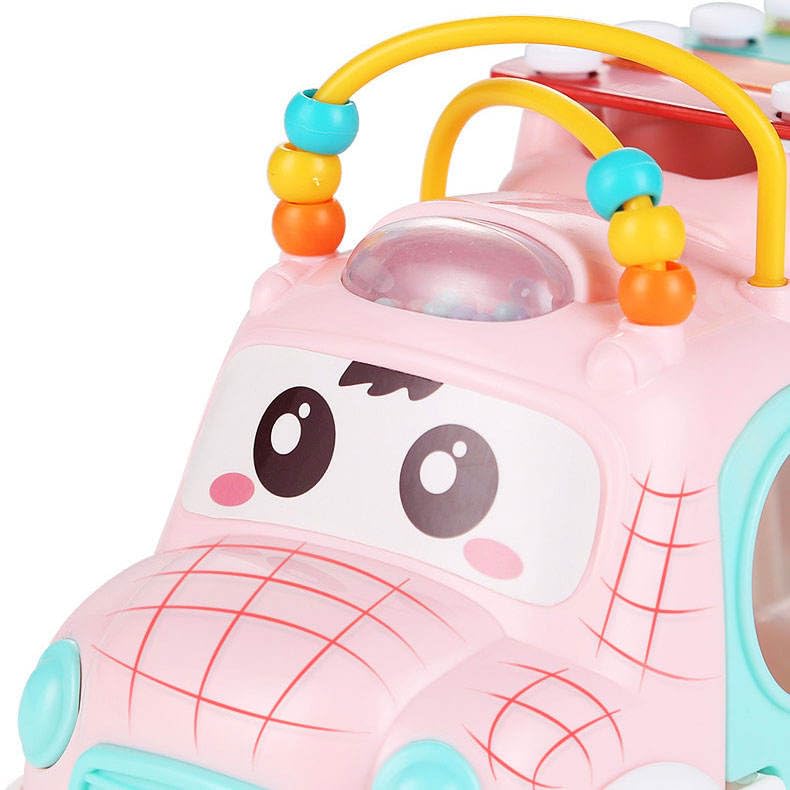 Image of Cable World Baby School Bus Xylophone Toy for Toddlers 1-3, Baby Musical Bus Toys for 1 Year Old Girl, Shape Sorting Toys Knocking Xylophone Educational Musical Instruments Toy (Pink)