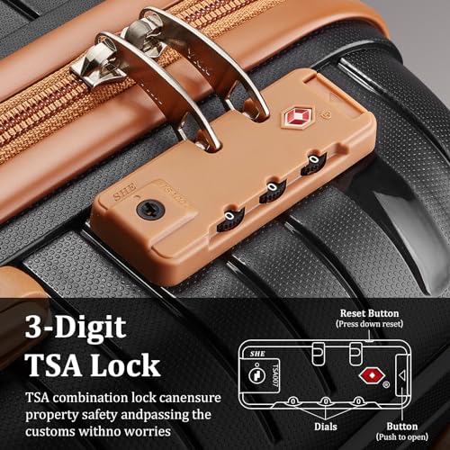 Image of Joyway Luggage Sets 2 Piece PP Hardshell Carry on Suitcase and Checked Luggage, Travel Lightweight Suitcase Set with Double Spinner Wheels and TSA Lock (Black Brown, 20+28 inch)