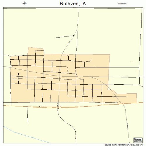 Large Street & Road Map of Ruthven, Iowa IA Printed poster size wall