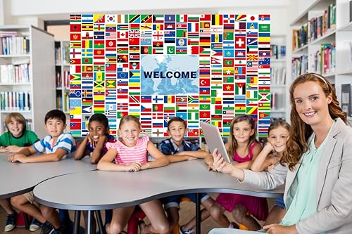 Image of World Flags Banner Decorations - 230 Country Flags, Olympic Party Welcome Backdrop, Multicultural Door Decor