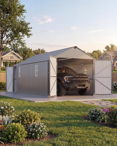 Image of GarveeLife 12x20 ft Metal Carport with Sidewall and Hinged Door