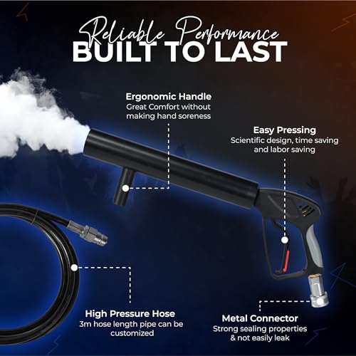 CO2 Party Gun mit 6m Reichweite | 3m Kabel + No-Frost Ausgangsrohr | Hochwertige CO2 DJ Kanone/Pistole | Für DJ Club Stage Bühne geeignet | Jet Machine (CO2 Gun)