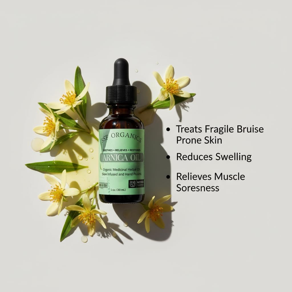 SSF Organics - Arnica Oil Concentrate | Treats Thin Fragile Bruise Prone Skin | Reduces Swelling | Relieves Muscle Soreness | Great Natural Massage Oil | Topical Relief |