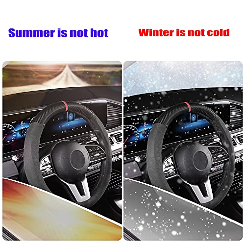 Gohi Yanda Car Carbon Fiber Suede Steering Wheel Cover Auto Anti-Slip Leather Automotive Interior Accessories Decorate 15 Inch Universal #TOP4