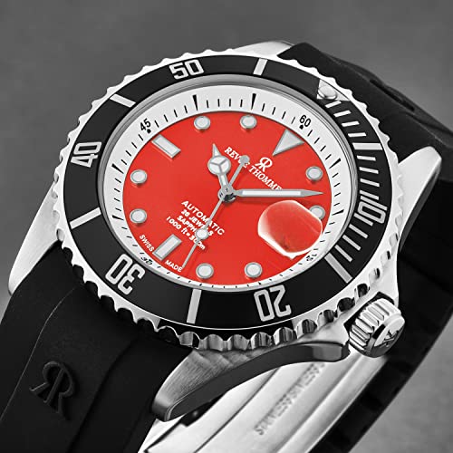 Men's 'Diver' Red Dial Black Rubber Strap Swiss Automatic Watch 17571.23384