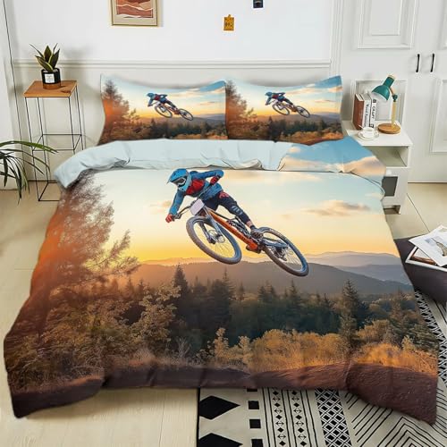 Parure De Lit 90x190 cm Thème du VTT 3D Housse De Couette 1/2 Personne Adulte Ado Enfants Sets De Housses De Couettes en Microfibre Coton Réversible