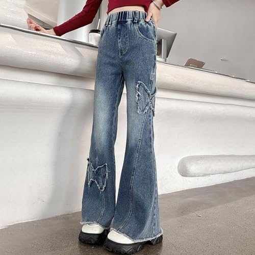 Girls Flared Jeans Elastic Waist Wide Leg Kids Denim Pants with Pockets Outdoor Activities Beach Vacations4