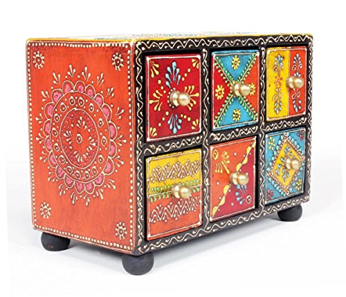 Image of Traditional Handpainted 6 Drawer Chest. 8x5x6 Inch