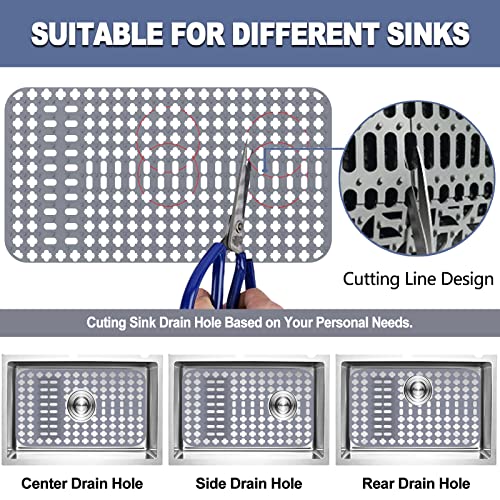 Sink Protectors For Kitchen Sink, Silicone Sink Mats For Bottom Of Kitchen Sink Grid Accessory, 25.2'' X 13'' Non-Slip Kitchen Sink Mat For Farmhouse Stainless Steel Sink With Center & Rear Drain #TOP1